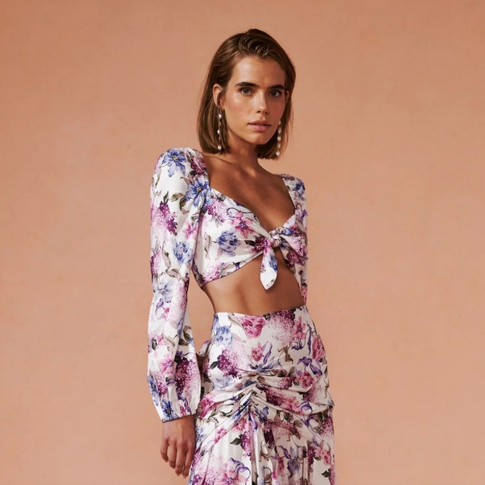 NWT Cami NYC Leilana Floral Crop Top | Clematis Print | Puff Sleeve | Medium